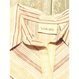 Chico's 3 No-Iron Linen Blouse Striped  Peach Red 3/4 Sleeves‎ XL NWOT